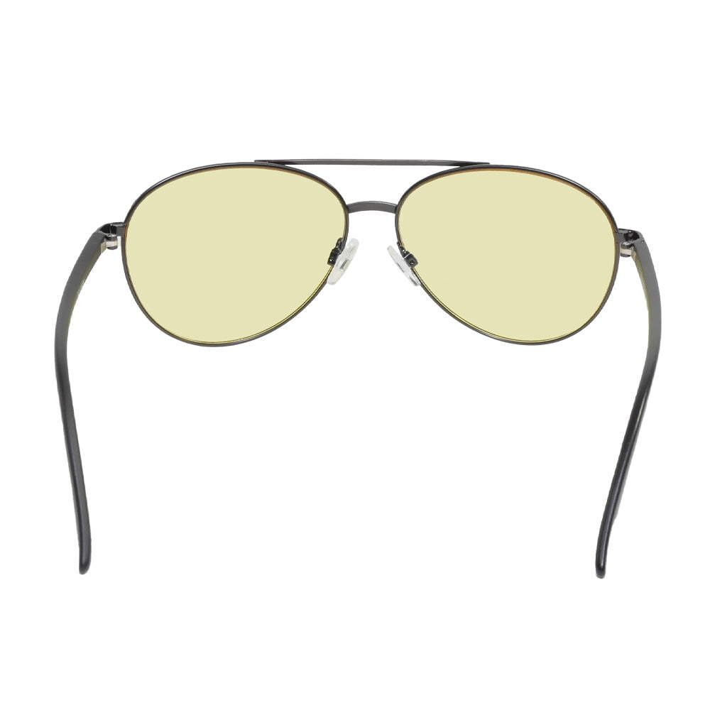 Aray Matte Gunmetal Aviator Night Driving Glasses - Yellow Lens