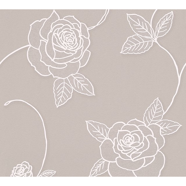 Moments - motifs Baroques, Fleurs et Guirlandes Rouleau de Papier Peint Gris, Moderne