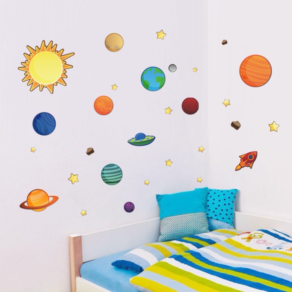 Colorful Planets in The Space Solar System with Star Wall Stickers ...