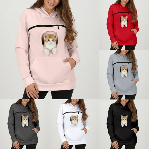 Kangaroo Pouch Hoodie for Women Oversized Dog Pouch Sweatshirts Pet Carrier Pullover for Halloween, Valentine's Day, Christmas