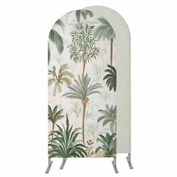 Tropical Green Palm Tree Wedding Arch Cover, Stretchy Spandex Arch Backdrop Stand Covers 4 FT, Summer Beach Botanical Round Top Arched Backdrop Cover for Birthday Party Ceremony Baby Shower Event