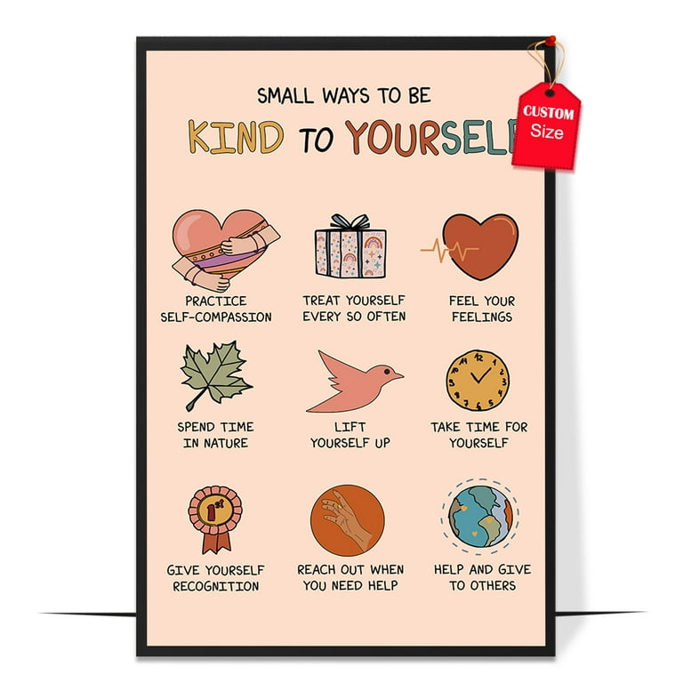 LOLUIS Be Kind to Yourself Poster, Mental Health Poster for Classroom  School Counsellor, Therapist Office Decor (Unframed 11x17)