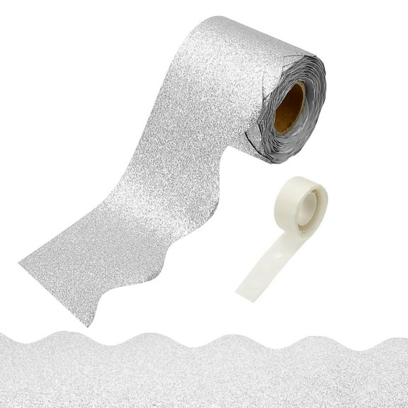Uxcell Glitter Bulletin Board Borders, 32.8ft Silver Border with Clear Sticky Dots
