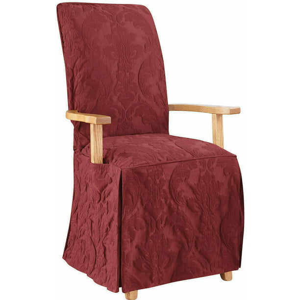 Long Dining Chair Slipcover, Damask Arm Dining Chair Slipcover