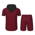 thumbnail image 7 of FRSASU Men's Short Sleeve Waffle Knitted Button Down Shirt Cardigan Sweater Hoodie and Drawstring Shorts 2 Piece Sets Wine, 7 of 7