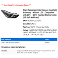 thumbnail image 2 of Right Passenger Side Halogen Headlight Assembly - without LED - Compatible with 2014 - 2016 Hyundai Elantra Sedan (US Built Vehicles) 2015, 2 of 2