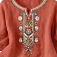 thumbnail image 6 of Women tshirts Sawvnm Embroidered Tops For Women 3/4 Sleeve Boho Linen Shirts Plus Size V Neck Tunic Peasant Clothes Orange S, 6 of 8