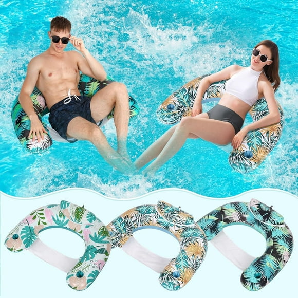shiyou-3 Pack Inflatable Pool Float Chair, Floating Pool Chair Lounge Floats for Swimming Pool Water Chair Pool Lounger with Cup Holder Pool Toy Party Floaties for Adults