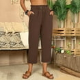 thumbnail image 4 of Outfmvch Linen Capri Pants for Women Cropped Linen Pants Women Summer Outfits Paper Bag Pants Plus Size Elastic Waist Trousers Flowy Pants for Women Petite Drawstring Elastic Waist Coffee S-4XL, 4 of 4