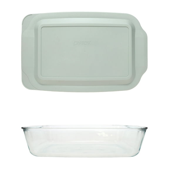 Pyrex 233-D 5Qt Glass Baking Dish and 233-PC 3qt Sage Green Lid