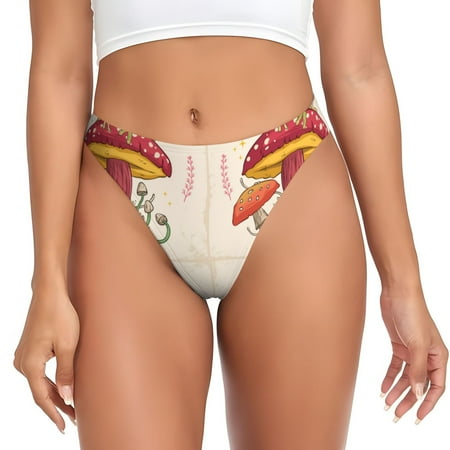Sigee Frog Sitting On Mushroom for Women s G-String Panty  Low Rise  Soft Lace Perfect for Everyday Wear or Special Occasions-Large