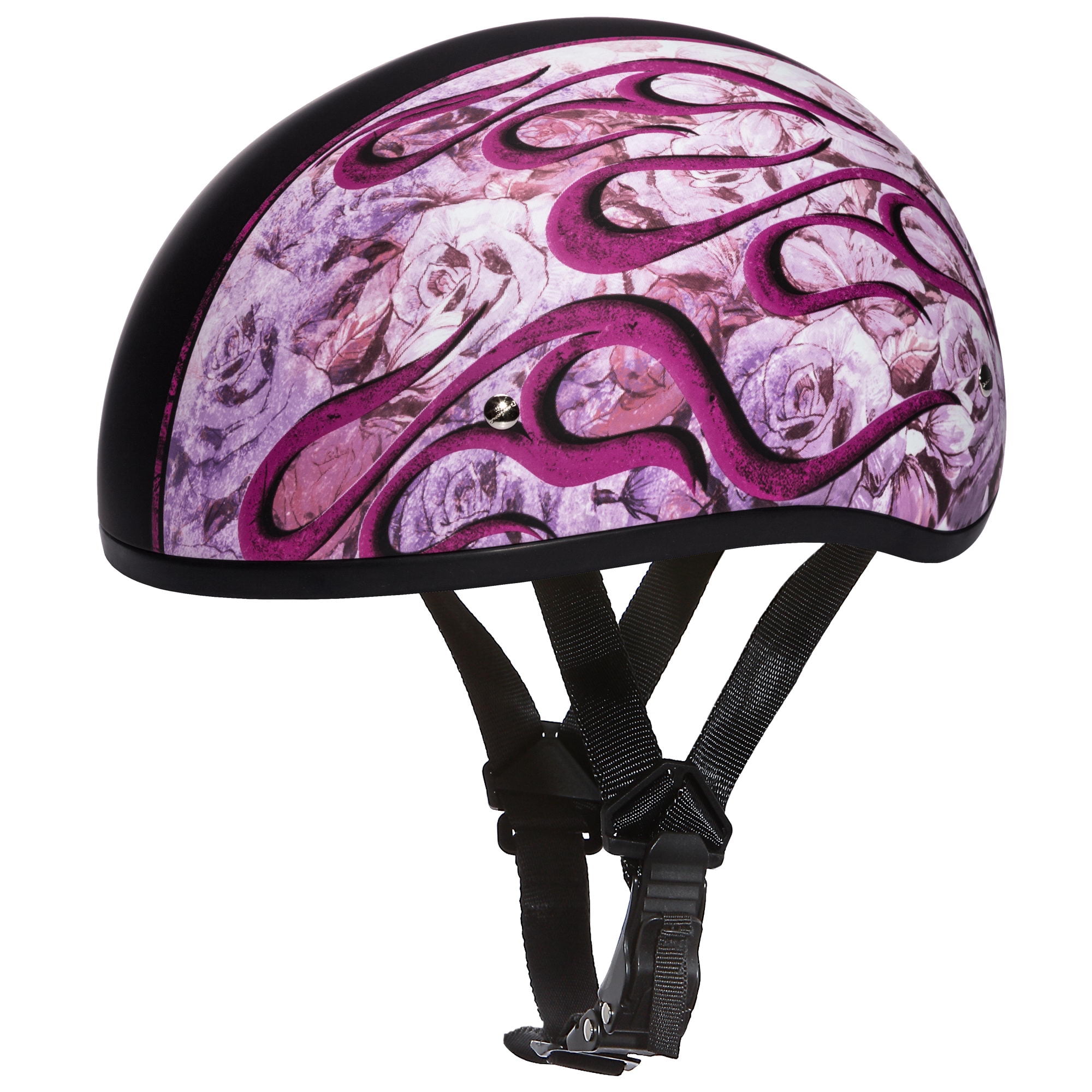 Daytona Helmets D6-FP ‘Skull Cap’ with Pink Flames Half Face Helmet