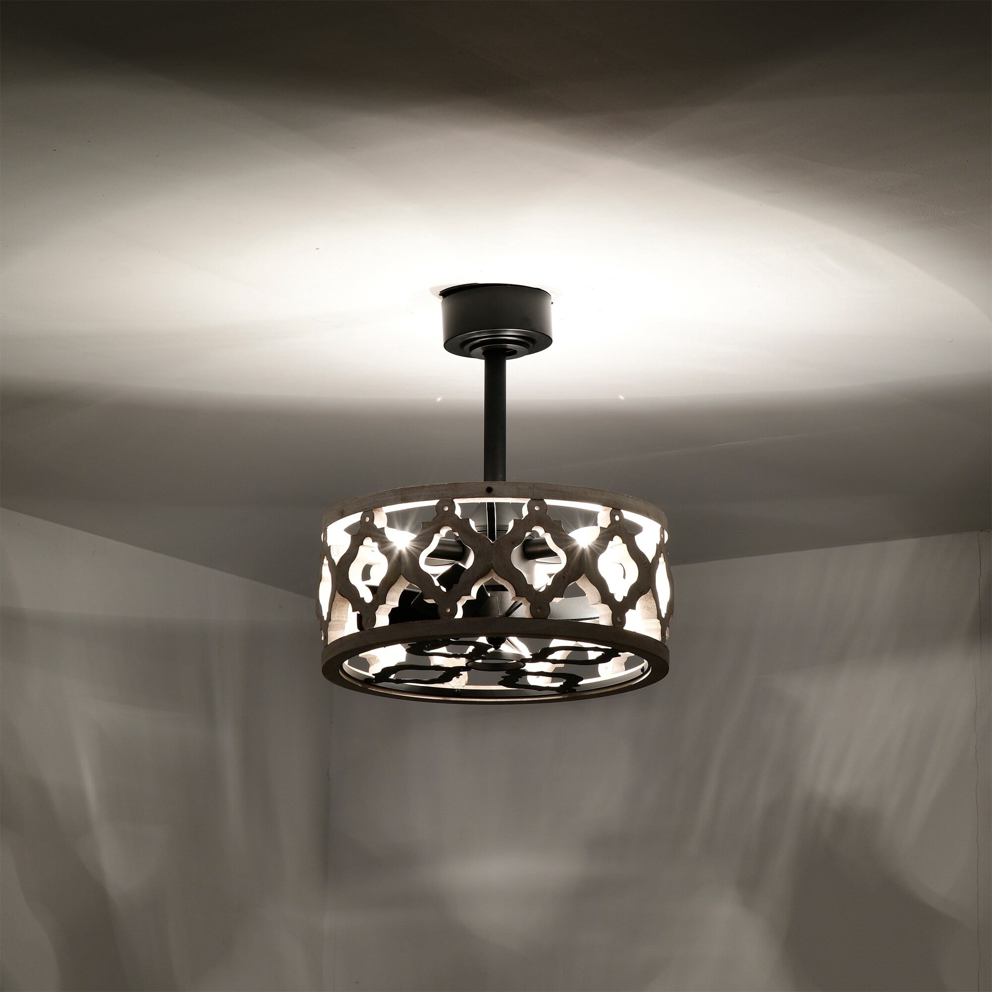 Mica 16 in. 3-Light Indoor Matte Black and Wood Grain Finish Ceiling Fan with Light Kit