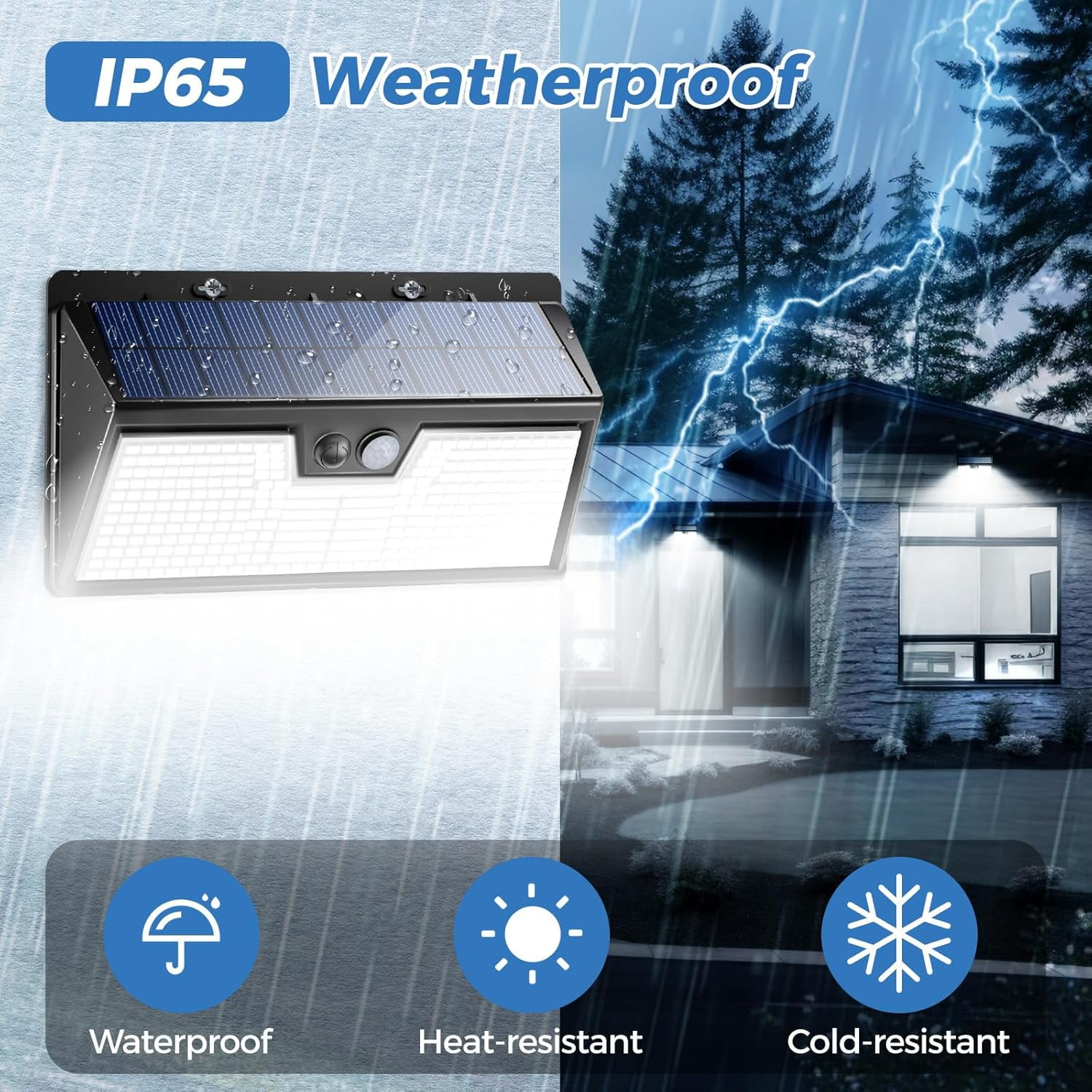 Peasur 318 LED Solar Outdoor Lights, IP65 Waterproof Motion Sensor Outdoor Lights 3 Modes Super Bright Security Flood Wall Lights for Garden, Fence, Front Door, Yard(Cool White)