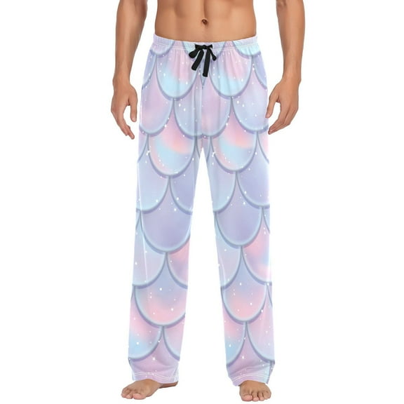 joogoo Men's Pajama Pants Mermaid Tail Scales Shiney Cotton Long Sleepwear Lounge Pants L