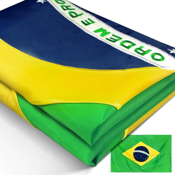 Anley EverStrong Series Embroidered Brazil Flag 3x5 Feet - Brazilian National Flags 210D Polyester