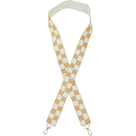 Beaded Purse Strap Tan Gold and White Checkered 49 Long Concert Outfit for Clear Bags College Gameday Swift Gold Clips