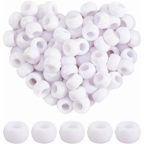 1 Box 800Pcs 6 x 9mm White Pony Beads Plastic Barrel Beads with 3.8mm Large Hole Opaque Round Kandi Charms Bulk Accessories for DIY