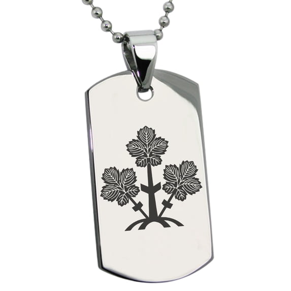Stainless Steel Suwa Samurai Crest Engraved Dog Tag Pendant Necklace