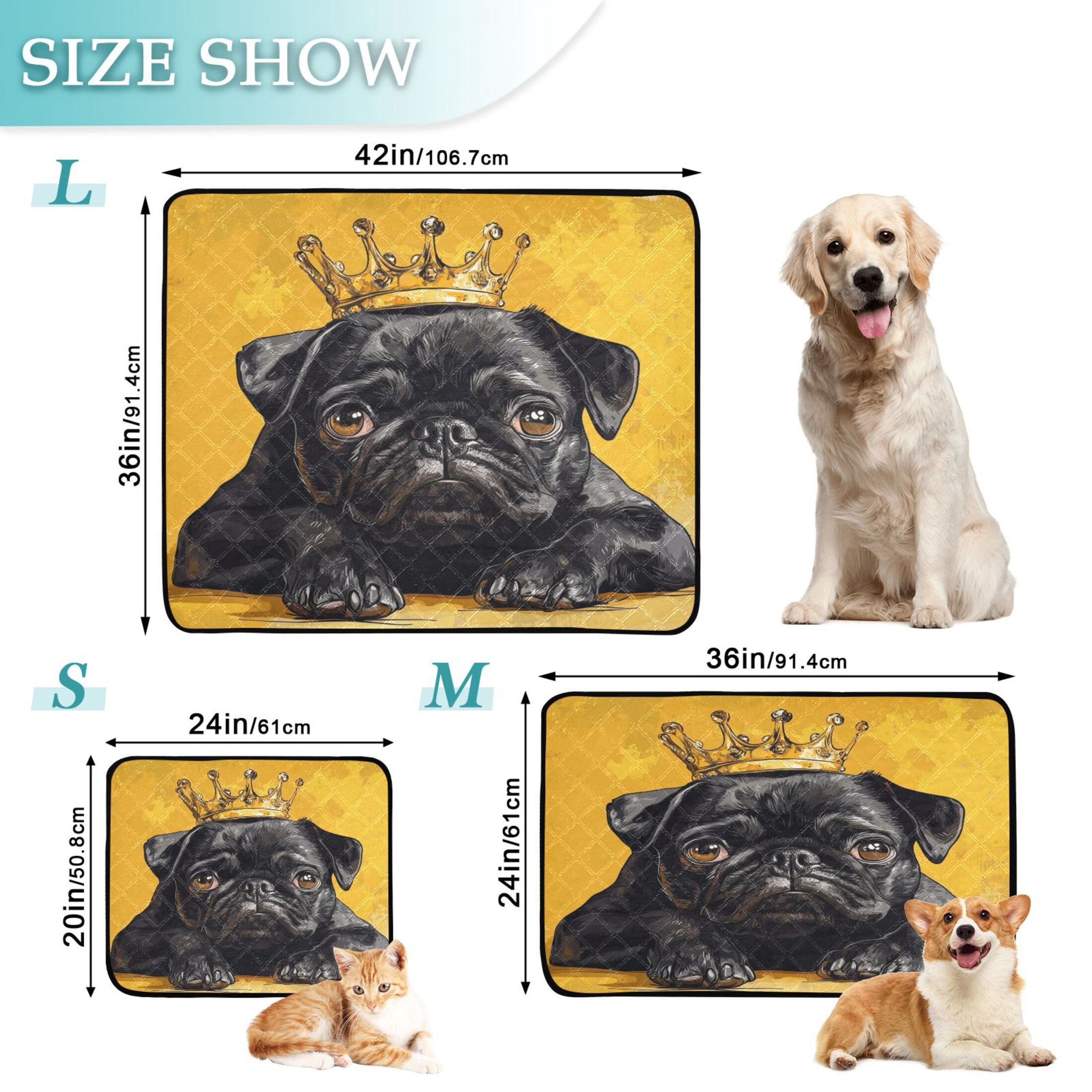 Qxltty Crown Black Pug Dog Cat litter Pads Pet Set of 3 Diaper Mats Center Anti-leakage Layer Absorbent Soft and Comfortable