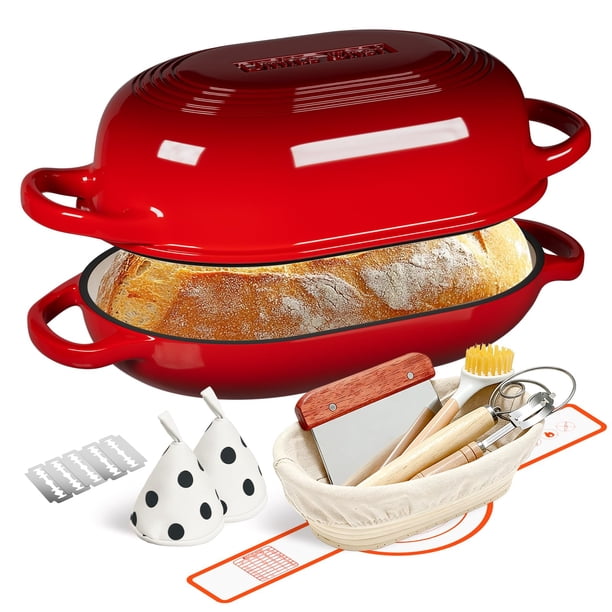 Horno de pan Umite Chef de hierro fundido esmaltado de 5 cuartos de galón con set para hornear