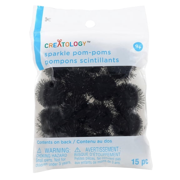 24 Packs: 15 ct. (360 total) 3/4" Black Sparkle Pom Poms by Creatology™