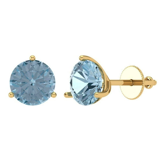4 ct Screw-Back Stud Earrings for Women | 8.0mm Round Cut Natural Sky Blue Topaz | 18K Yellow Gold