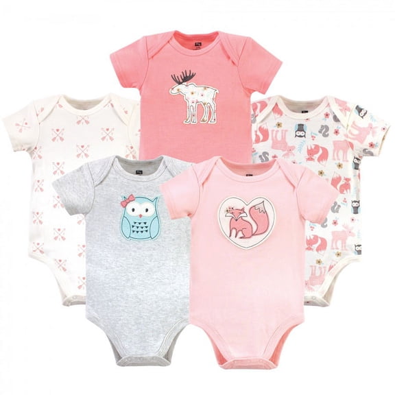 Hudson Baby Short Sleeve Bodysuits, 5-Pack, Newborn- 24 Months