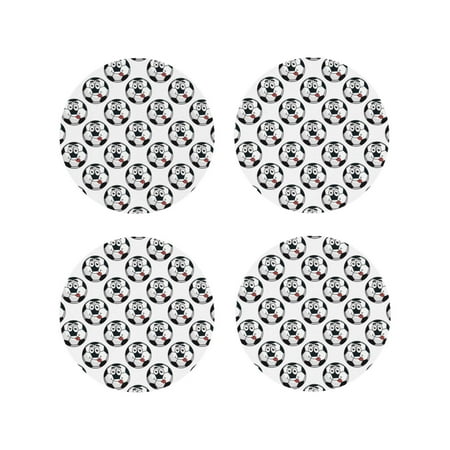 

Fuzoiu Happy Football Print Leather Coasters Set Drink Coasters Set of 4 for Tabletop Protection Durable PVC Coasters Home Décor and Housewarming Gift-Round Shape