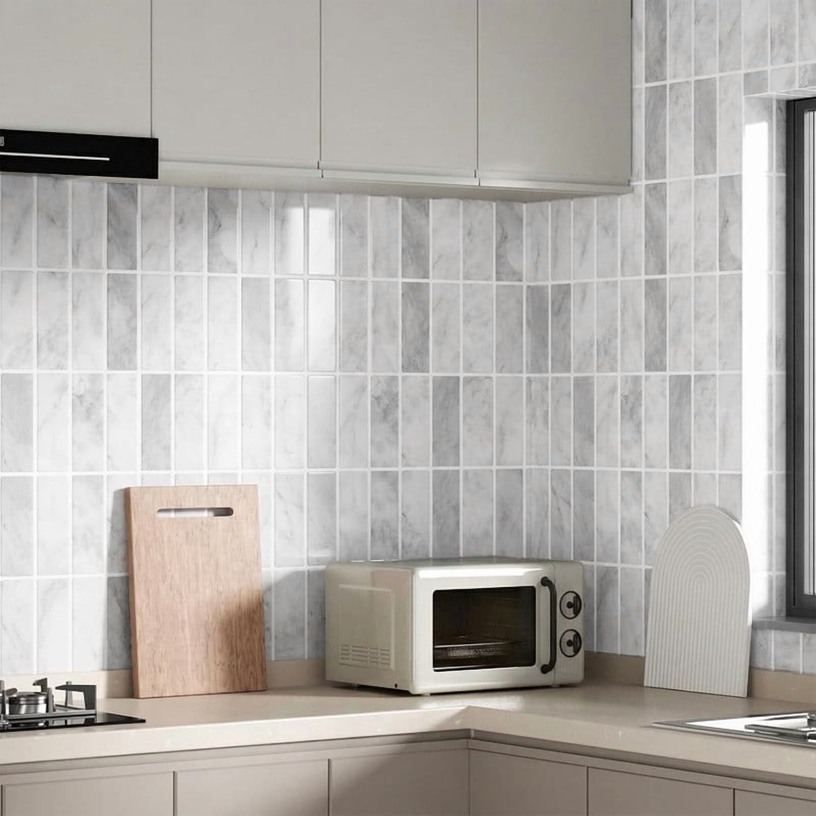 Easy4Home 10Pcs 3D Peel and Stick Backsplash 11.4"x9" Self-Adhesive Wall Tile for Kitchen Bathroom, Beige