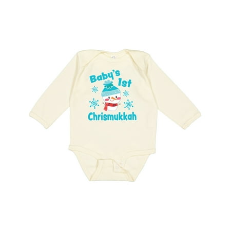 

Inktastic Baby s 1st Chrismukkah with Cute Snowman and Snowflakes Gift Baby Boy or Baby Girl Long Sleeve Bodysuit