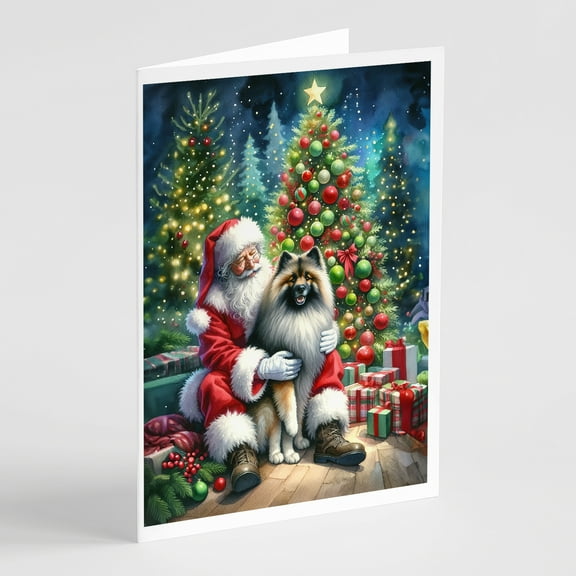 Keeshond and Santa Claus Greeting Cards Pack of 8 7 in x 5 in