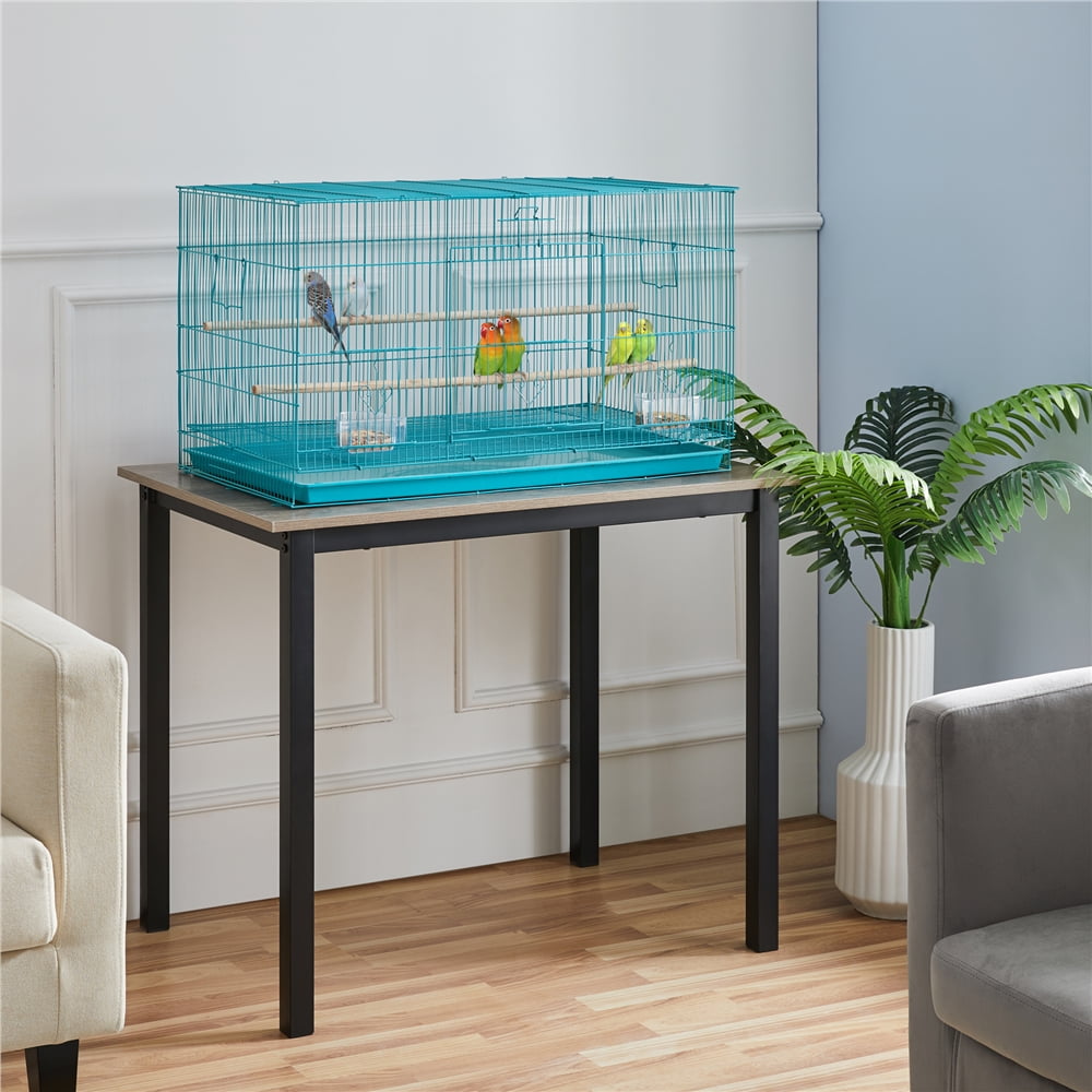 Alden Design 30" Bird Cage with Slide-Out Tray and Wood Perches, Teal Blue