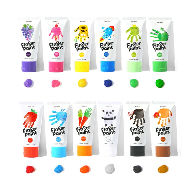 Jar Melo Washable Finger Paint for Toddlers; 12 Count(2.1 fl.oz), Non  -Toxic Set, Safe Art Painting Supplies Gift for Kids, Babies, 