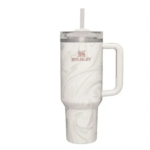 Stanley The Quencher H2.0 FlowState Tumbler 40oz, Cream Swirl, Insulated Stainless Steel Travel Mug with Handle & Straw, 24H Cold/11H Hot, BPA-Free
