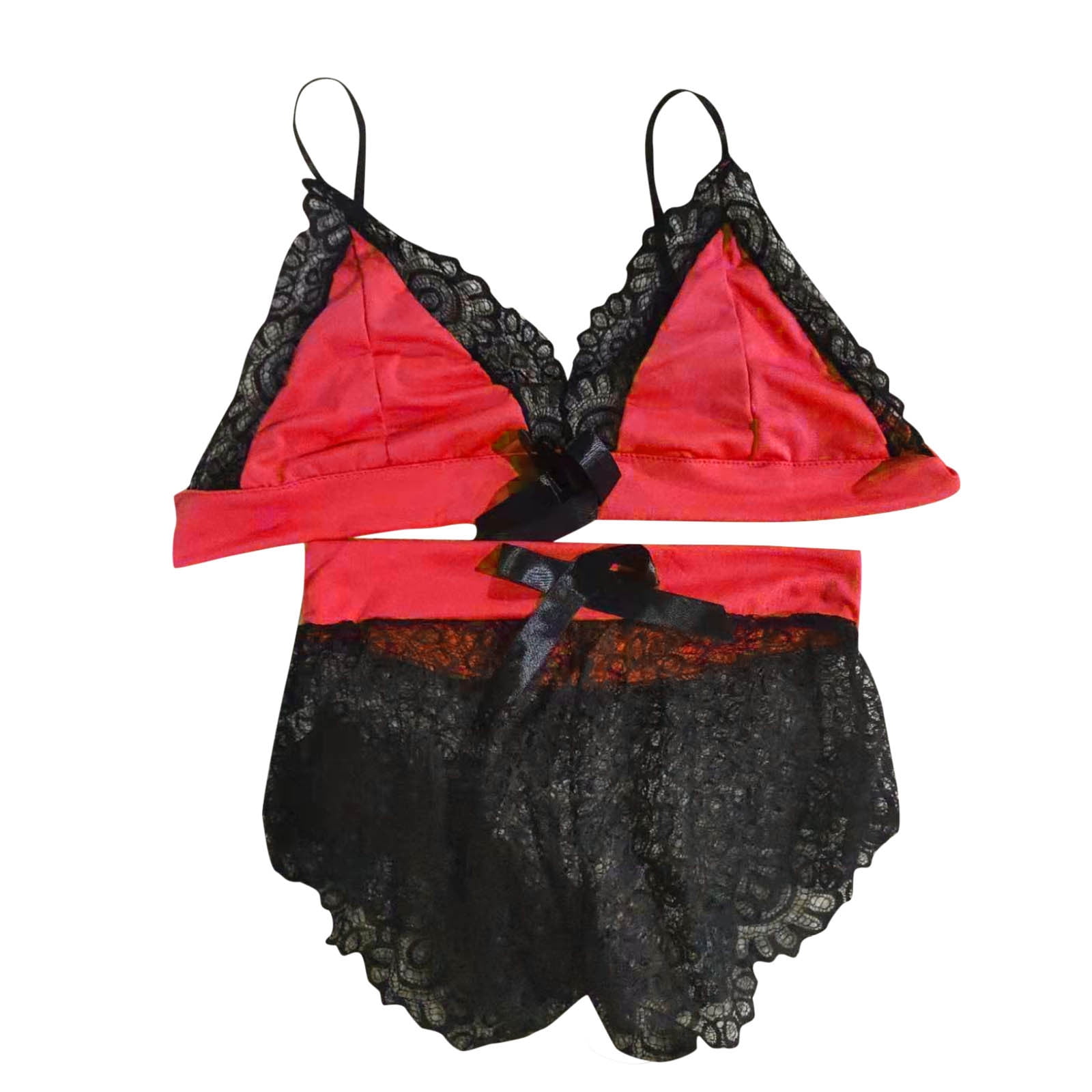 Bra & Panty Set Hers by Herman Red Black Lace Push-up Sexy Flirty Lingerie