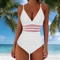 thumbnail image 6 of cocolona Womens One Piece Tummy Control Swimsuits Summer Solid Color V Neck Mesh Patchwork Bathing Suit, 6 of 6