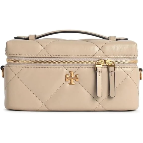 Tory Burch Women's Kira Diamond Quilt East West Vanity Case, Light Stone