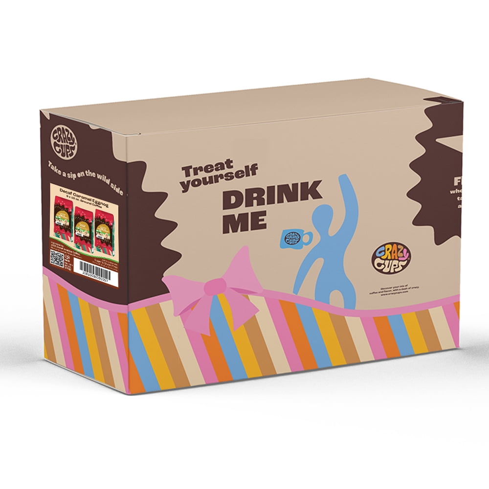 Crazy Cups Flavored Ground Decaf Eggnog Coffee, Decaffeinated Caramel Eggnog Coffee in 10 oz Bag, For Brewing Flavored Hot or Iced Coffee, 3 Pack
