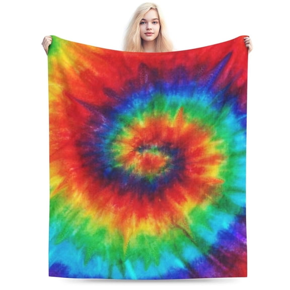 Colorful Rainbow Fleece Throw Blanket Sets , Spiral Tie Dye Travel Blankets 50x40