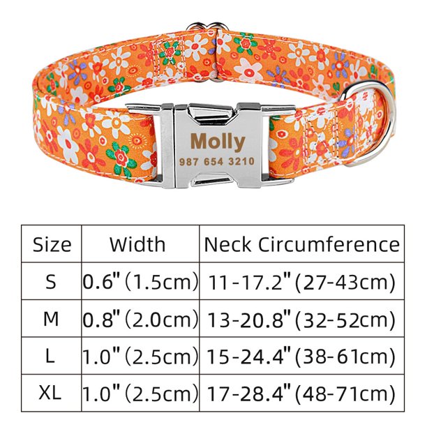 Adjustable Nylon Personalized Dog Collar Unisex Dog Supplies Small Medium Large Print Flower Pet Collar Custom Pet Products Tag qym unisex