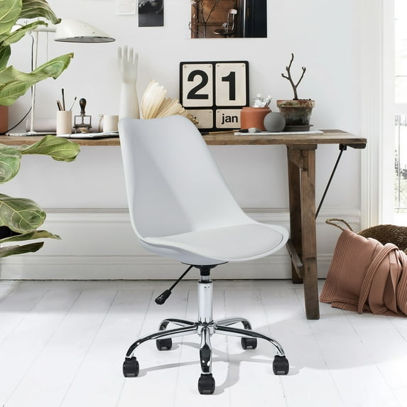 Office Task Chair, Armless Desk Chair Modern Swivel Mid-Back Rolling Chair Height Adjustable with Upholstered Seat Cushion, White