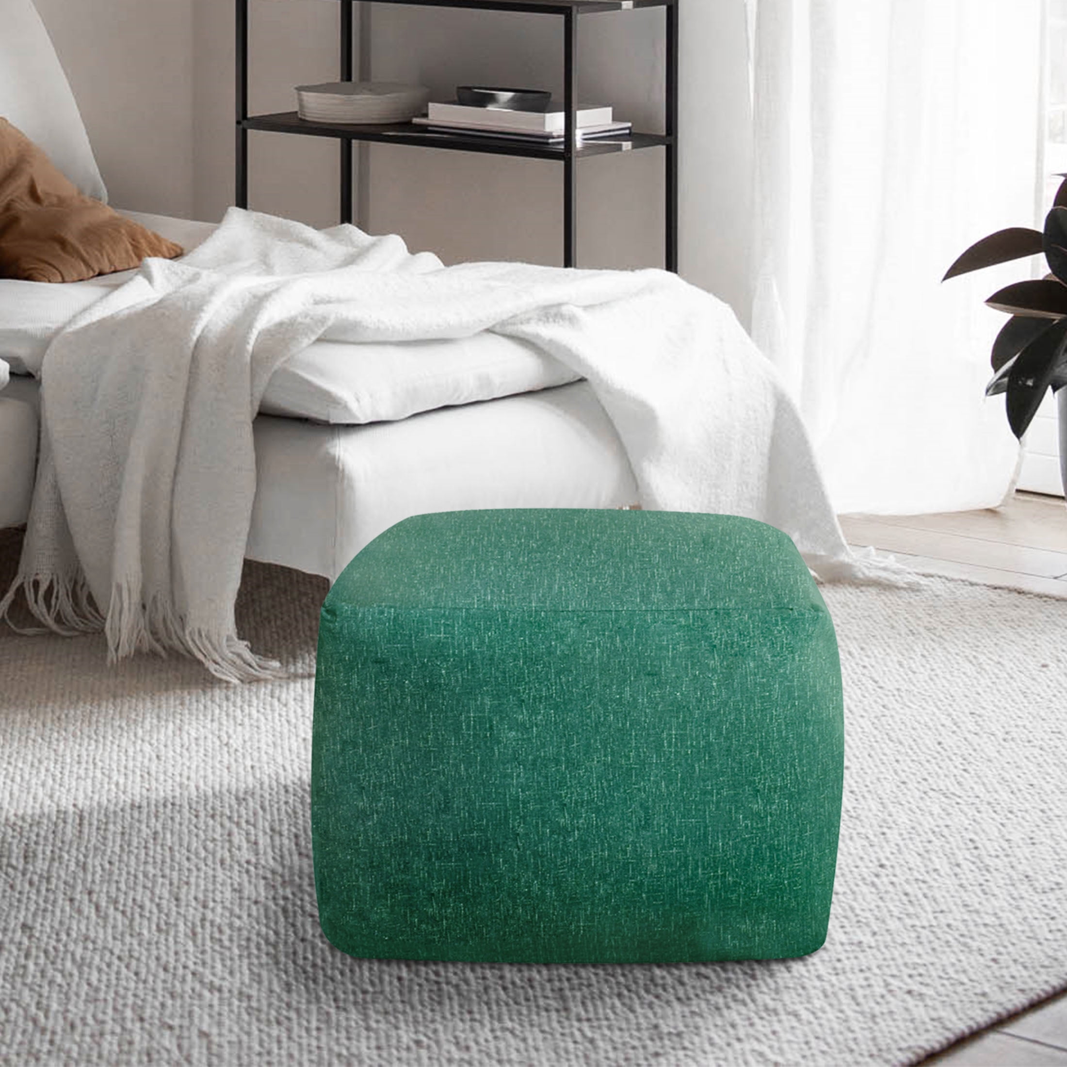 Castle Place 24" Velvet Pouf, Teal Green