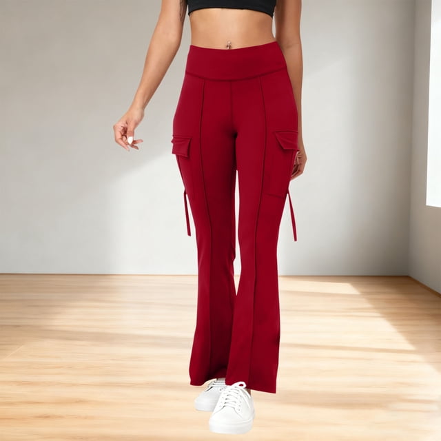 Pincandy Women's Solid Color High Waist Flared Yoga Pants - with Pockets, Casual Fit for Yoga & Daily Wear