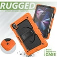 thumbnail image 7 of Dteck for iPad Air 5/Air 4 10.9 Case 2022 2020, iPad Pro 11 Case 2022 2021 with Built-in Screen Protector, Heavy Duty Shockproof Case with Rotatable Hand Strap/Kickstand/Pencil Holder,Orange+Black, 7 of 7