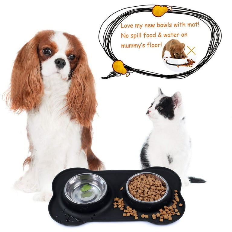 Dog Food Bowls Stainless Steel Pet Bowls & Dog Water Bowls with No-Spill and Non-Skid, Feeder Bowls with Dog Bowl Mat for Small Medium Large Size Dogs