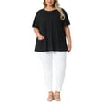 thumbnail image 2 of Blusa Casual de Talla Grande para Mujer Agnes Orinda, Cuello Redondo, Manga Corta, Sólida, Verano, con Bolsillos, 2X Negro, 2 of 6
