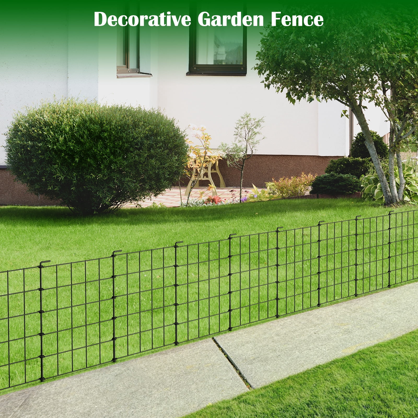23.2" (H) x 10FT (L) Metal Decorative Garden Fence Outdoor Patio Barrier Raised Black