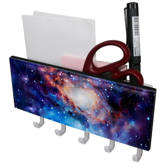 PhooArto Key Holder for Wall Decorative with 5 Key Hooks, Bright Galaxy Holders Wall Mount Organizer with Mail Key Rack, Self Adhesive
