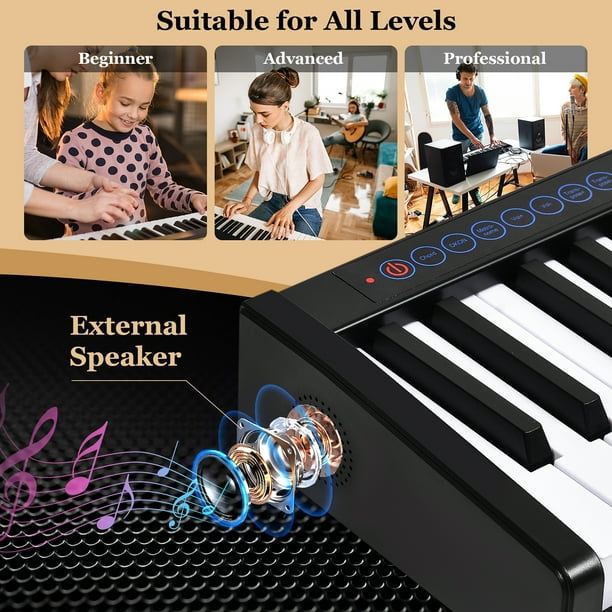 COSTWAY Clavier de piano numérique à 88 touches, piano électrique portable  avec pédale de sustain, sac de transport et alimentation, touches